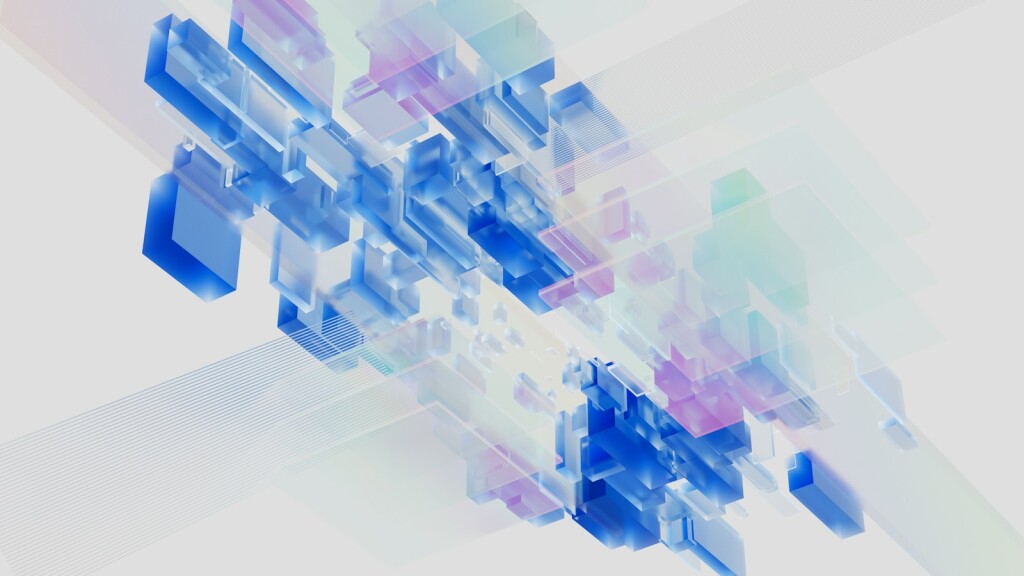 Cubes de verre bleus en suspension