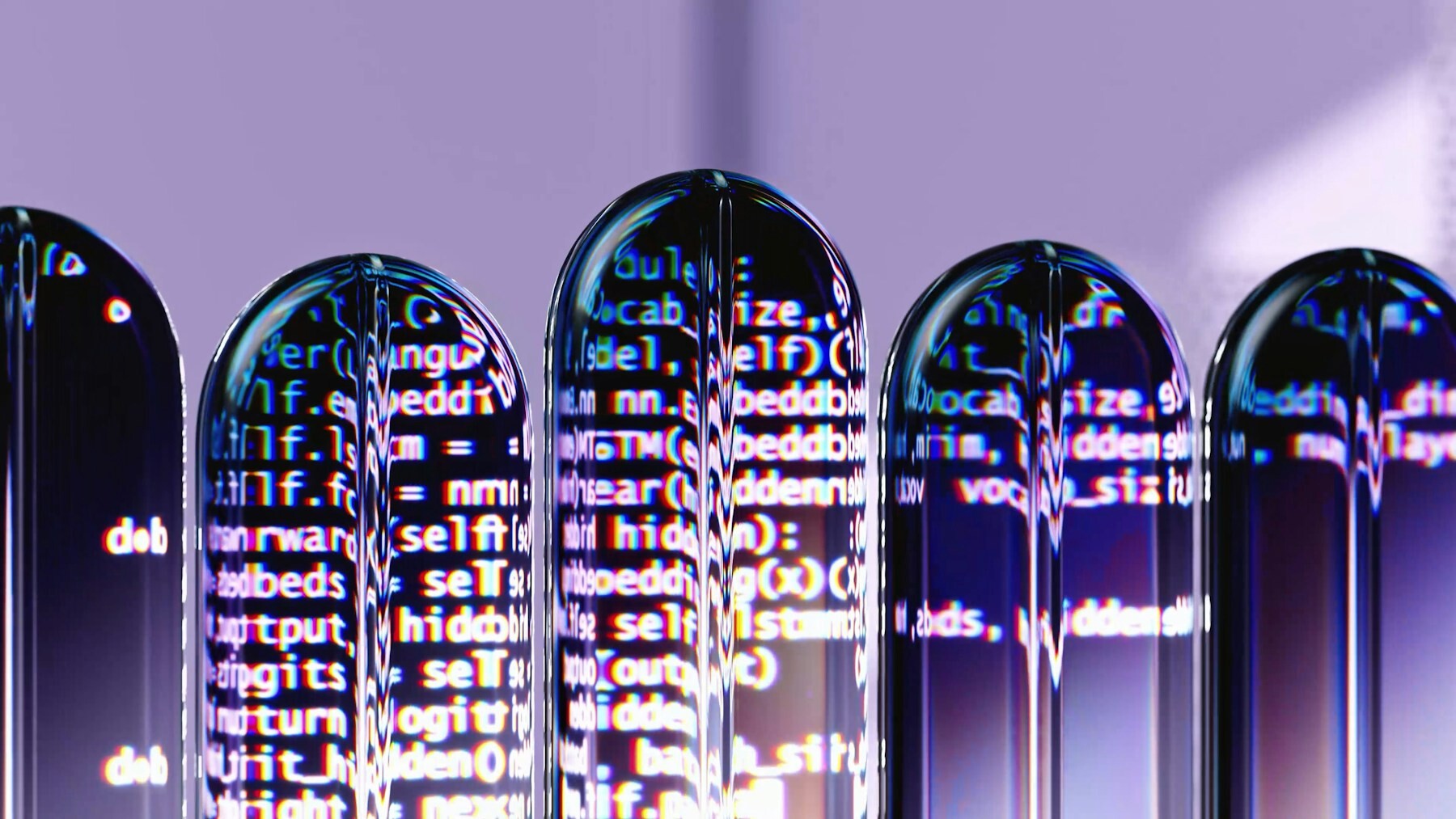 Glass capsules filled with lines of code